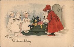 Frohe Weihnachten Santa with Sleigh Full of Toys Postcard