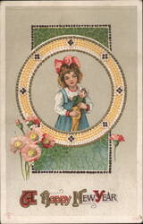 Happy New Year Girl with Doll Postcard