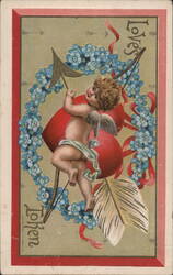 Love's Token, Cherub with Bow and Arrow, Forget-Me-Nots Postcard