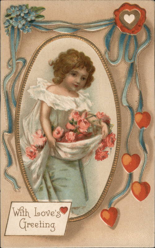 Little Girl with Roses, Valentine's Day Greeting Children