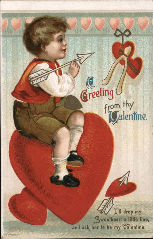 Boy with Cupid's Arrow on Heart, Valentine's Day Postcard