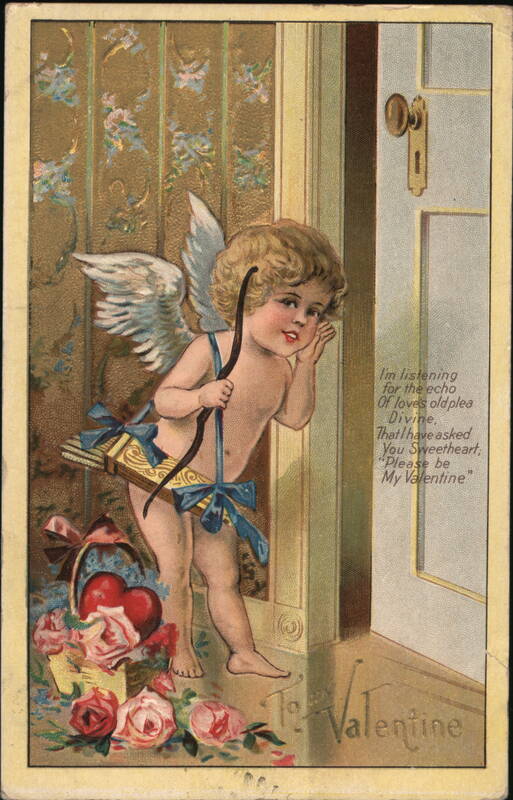 Cupid at the Door, Valentine's Day Postcard