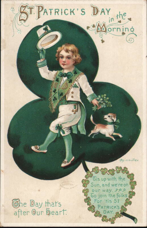 St. Patrick's Day Boy with Dog, Vintage Holiday Postcard