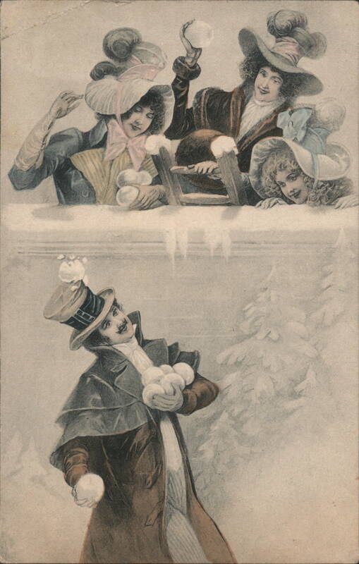 Snowball Fight Fun | Vintage Holiday Postcard Christmas