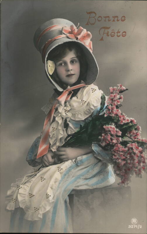 Girl in Fancy Hat with Flowers - Bonne Fete Greeting