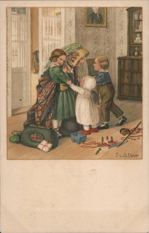 Grandmother's Farewell: Children Saying Goodbye - Vintage Illustration