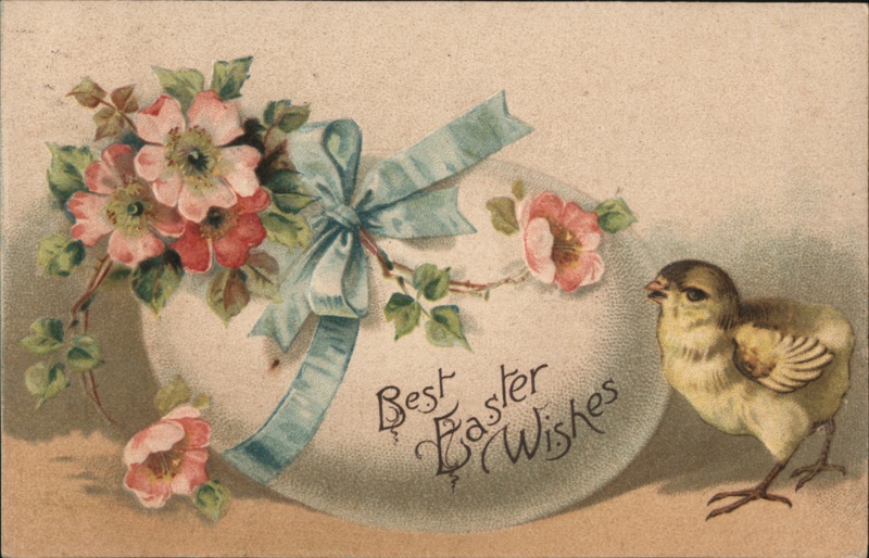 Easter Chick & Decorated Egg, Vintage Holiday Postcard