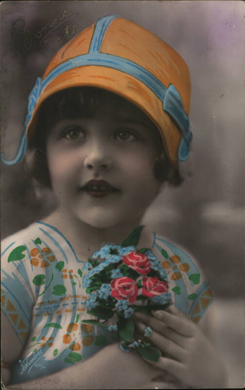 Charming Girl with Flowers, Belgium, Colorized Portrait
