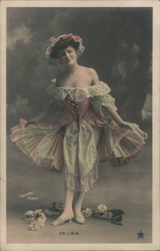French Actress De Lizia in Stage Costume, Sazerac Paris Postcard