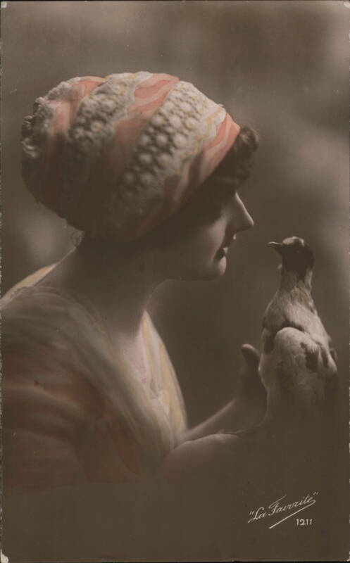 Woman with Dove, Sepia-Toned Portrait Postcard Multiple Animals