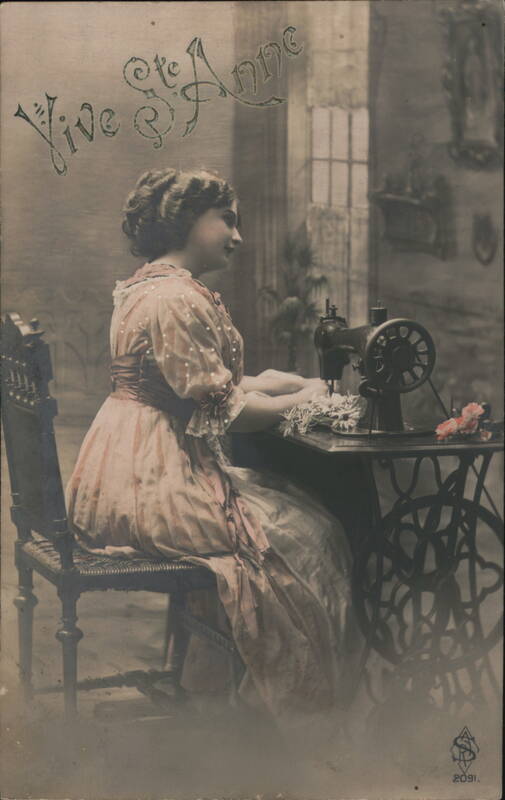Woman Sewing, St. Anne's Day Postcard, c. 1911