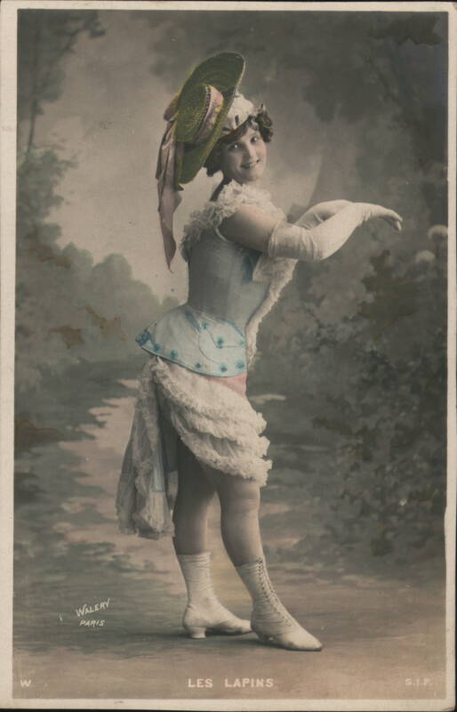 French Dancer, Les Lapins, Vintage Postcard Dancing