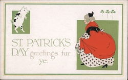 St. Patrick's Day Pig and Woman Postcard Postcard