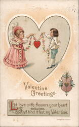 Valentine Greetings, Children with Garland, 1912 Postcard Postcard
