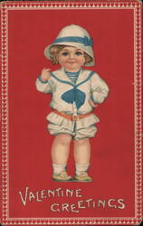 Valentine Greetings - Sailor Boy with White Hat - Vintage Children's Postcard Postcard