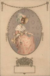 Lady in Pink Dress, Art Nouveau Postcard Postcard