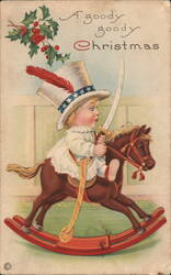 Boy in Uncle Sam Hat on Rocking Horse - Christmas Postcard Postcard
