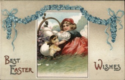 Little Girl with Chick and Easter Eggs - Vintage Easter Postcard Postcard