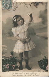Girl with Butterfly, Nievre, France - Vintage Postcard Postcard