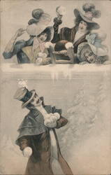 Snowball Fight Fun | Vintage Holiday Postcard Postcard