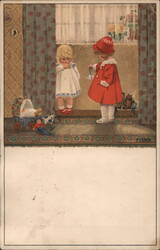 Two Children Playing Indoors Postcard
