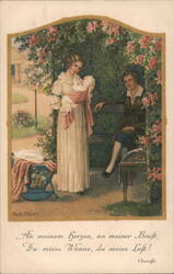Mother and Child in Garden, Romantic Postcard Postcard