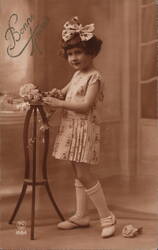 Bonne Année: French Girl with Flowers, Sepia Postcard Postcard