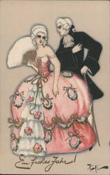 Happy New Year, German Postcard, Vintage Illustration Postcard