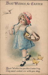 Little Girl with Chicks and Eggs - Easter Greetings Postcard