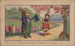 Easter Bunny & Duckling, Vintage Easter Greeting Postcard Postcard