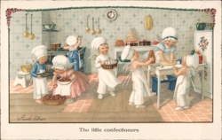 Little Confectioners, Cherubic Bakers in Kitchen, Vintage Illustration Postcard