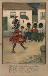 Black Americana Postcard, Children with Parasol, Early 1900s Postcard