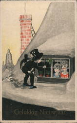 Dutch Chimney Sweep New Year's Postcard, 1938 Postcard