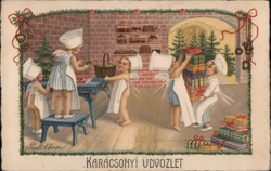 Vintage Christmas Cherubs Baking & Gifts Postcard Postcard