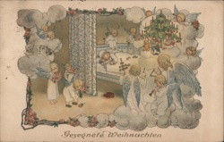 Christmas Angels Watching Over Sleeping Child - Vintage Holiday Postcard Postcard