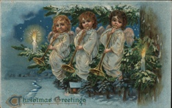 Three Angels with Trumpets, Christmas Candlelight Scene - Tuck's Postcard