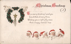 Christmas Santas & Holly Wreath Vintage Postcard 1915 Postcard