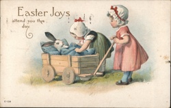 Easter Girls with Bunny in Wagon - Vintage Postcard Postcard