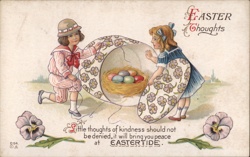 Children with Easter Eggs in Giant Hat - Vintage Easter Postcard Postcard