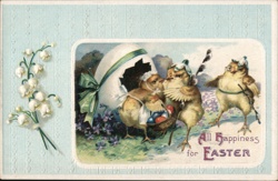 Baby Chicks Hatching with Easter Eggs - Vintage Easter Postcard Postcard
