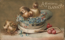 Two Chicks in a Sailor Hat with Forget-Me-Nots, Easter Postcard Postcard