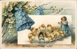 Easter Chicks & Girl, Forget-Me-Nots Postcard Postcard