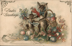 Easter Bunnies with Eggs and Flowers - Embossed, Vintage Postcard Postcard