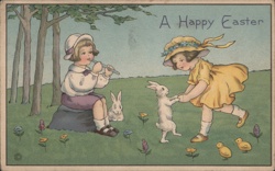 Children with Bunny and Chicks, Happy Easter Postcard Postcard