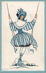 Woman on a Swing, Art Nouveau Illustration Postcard Postcard