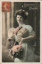 Woman with Easter Eggs, France, c. 1900s Postcard