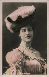 Edwardian Actress Postcard, Pink Dress & Feathered Hat Postcard