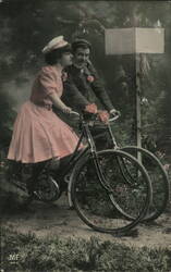 Couple on Tandem Bicycle, Romantic Postcard Postcard