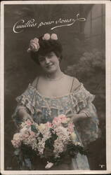 Woman with Flower Basket - French Postcard Postcard