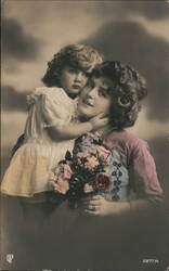 Mother and Child with Flowers - Sepia Portrait Postcard Postcard